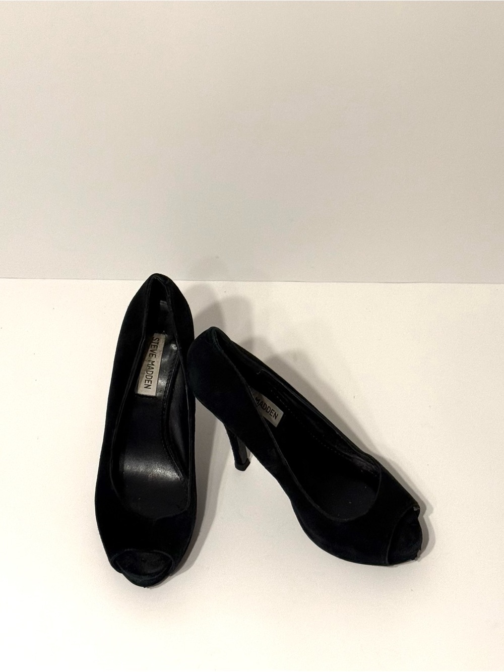 PreLoved Steve Madden Black Suede Y2K Peep Toe Platform Pumps 7.5 Fair Condition - Picture 14 of 17
